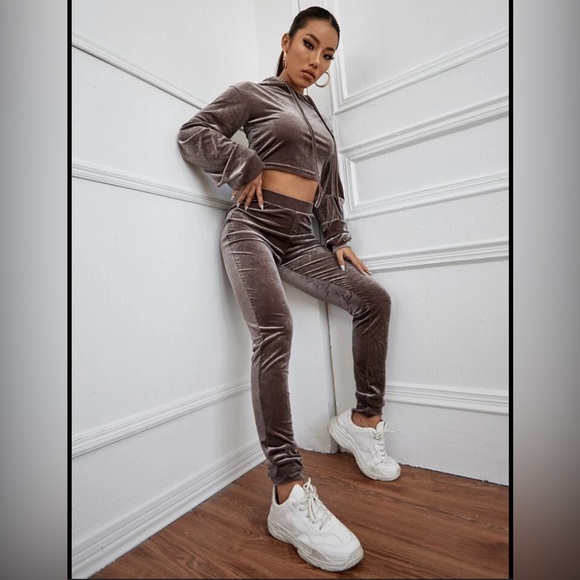 Roma Concepts Pants - Roma Concept Y2K Brown Velour Cropped Matching Tracksuit Sz L Streetwear